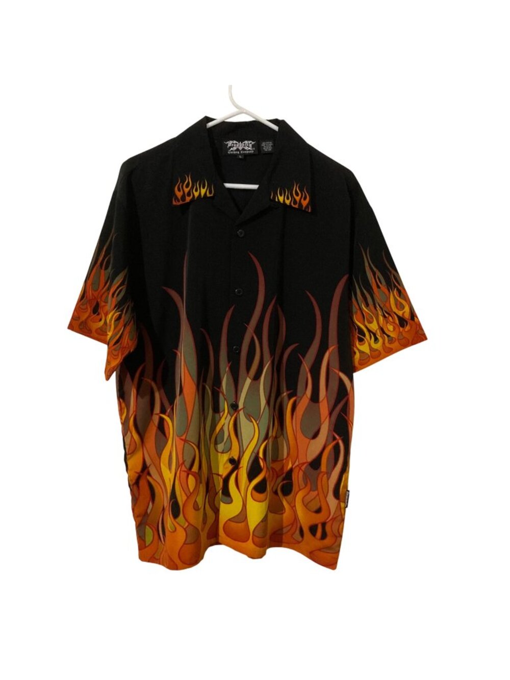 Dragonfly Shirt Mens Sz L Roadhouse Red Orange Flames Fire Biker Rockabilly Y2K